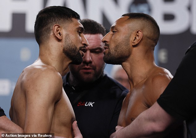 The long-term rivals were separated by security as they came face-to-face at the weigh-in
