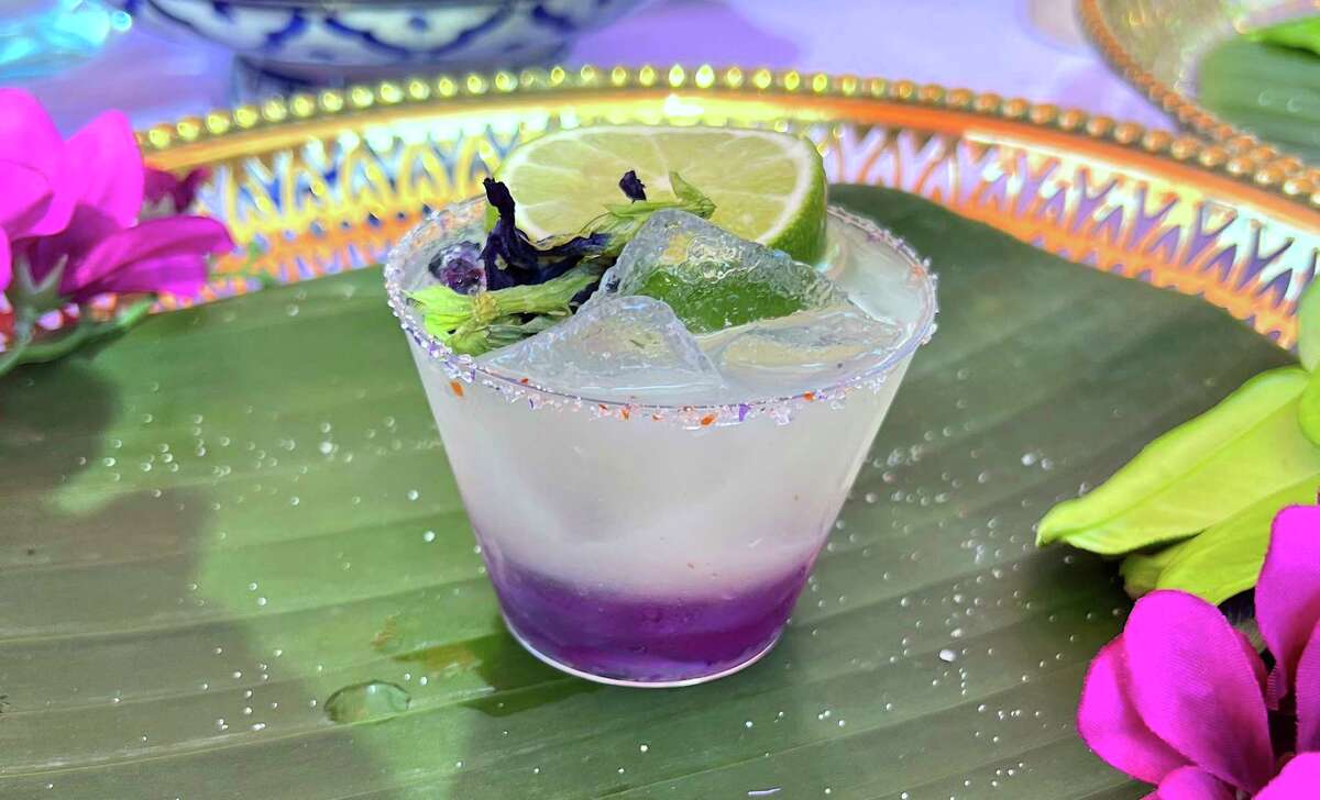 Kin Dee Thai Cuisine in the Heights has created the Butterfly Pea Margarita (blanco tequila, lime juice, triple sec and butterfly pea syrup).