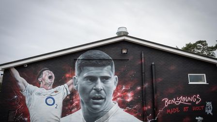 The finished Ben Youngs mural at Holt Rugby Football Club.