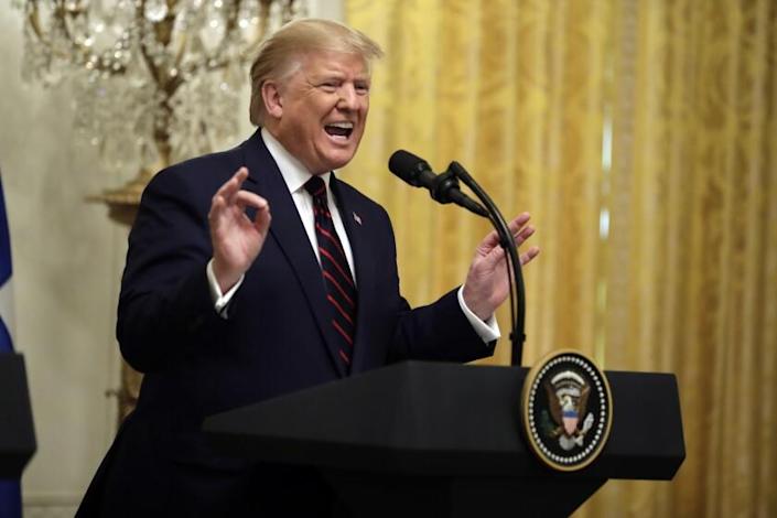 President Donald Trump speaks during news conference with Finnish President Sauli Niinisto in the East Room of the White House, Wednesday, Oct. 2, 2019, in Washington. (AP Photo/Evan Vucci)