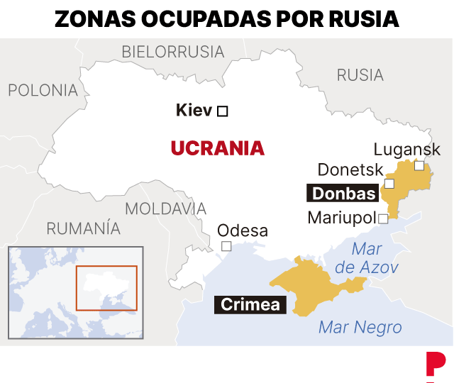 Map of Russian-occupied areas in Ukraine: Crimea and Donbas