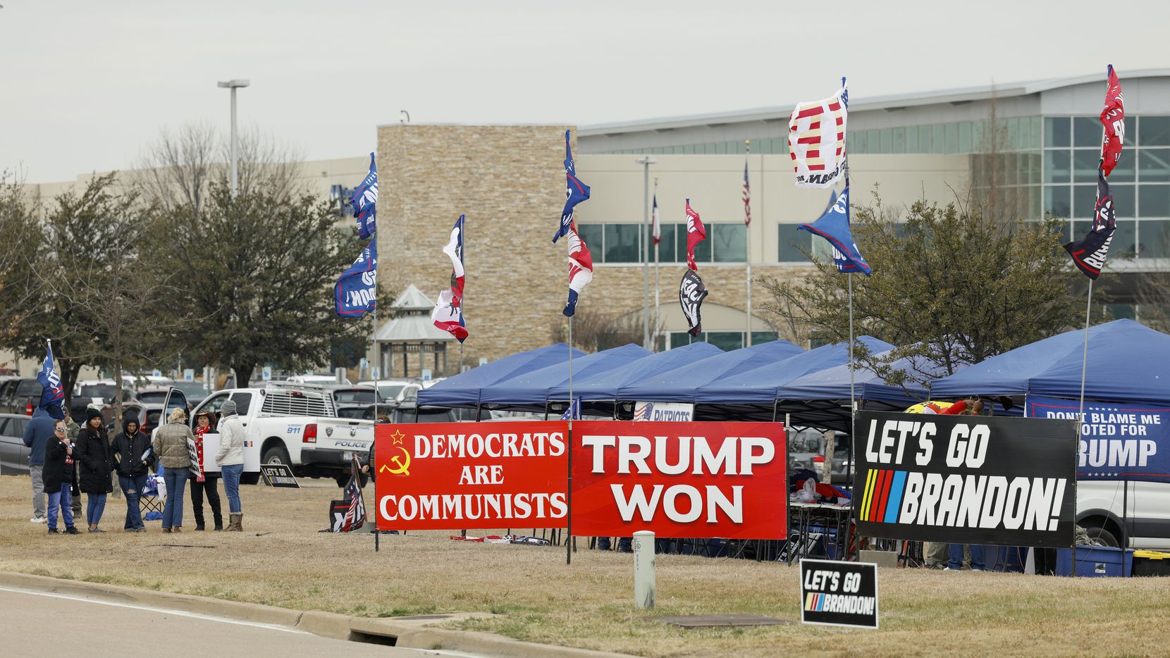 Former President Trump supporters protest outside the VA Clinic in Fort Worth, Texas,...