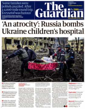 Guardian front page, 10 March 2022
