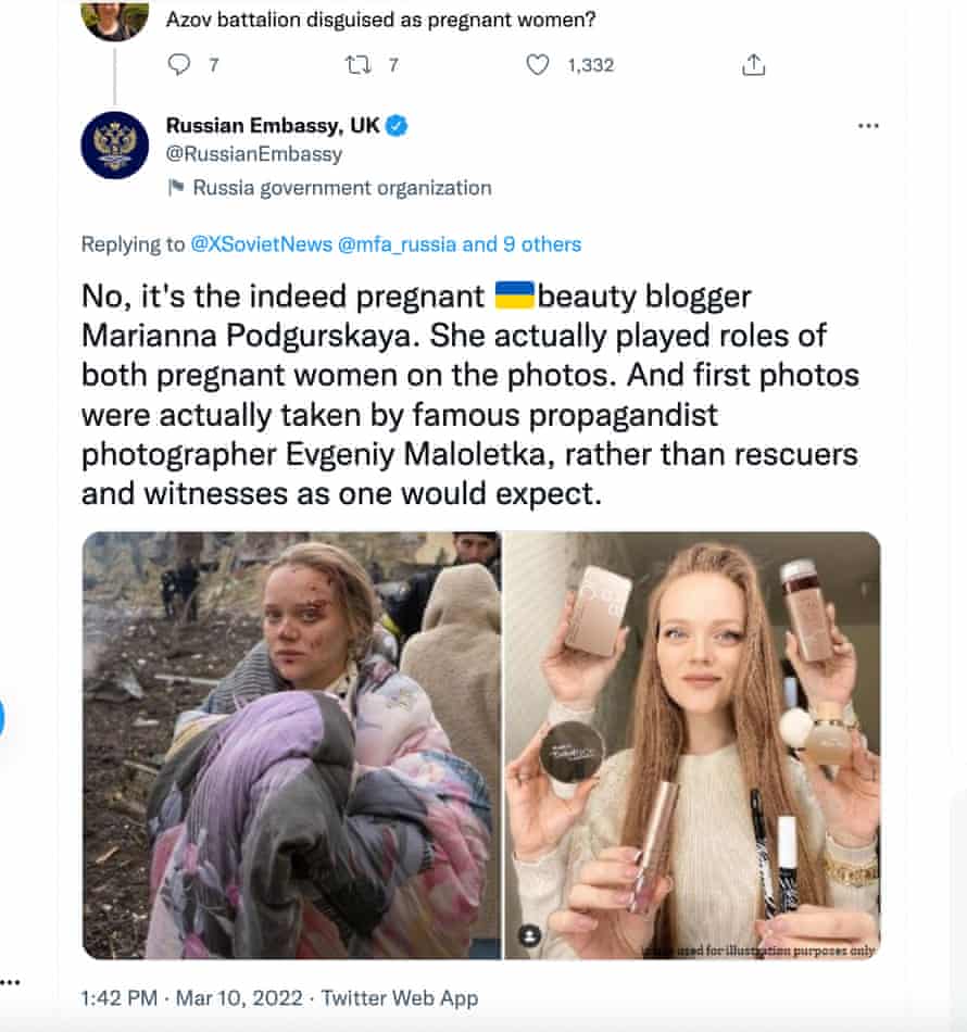 One of the embassy's tweets about the pregnant beauty blogger Marianna Podgurskaya.