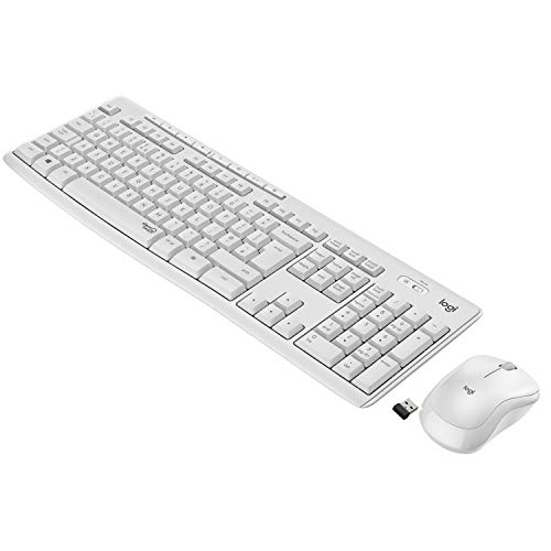 Logitech MK295 Wireless Keyboard and Mouse Combo - SilentTouch Technology, Full Numeric Keypad, Shortcut Buttons, Nano USB Receiver, 90% Less Noise, Spanish QWERTY Layout - White