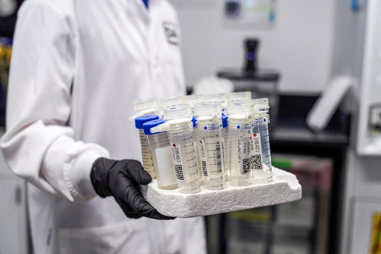 Image: A lab technician tests wastewater samples from around the United States for Covid-19 at the Biobot Analytics, in Cambridge, Mass., on Feb. 22, 2022.