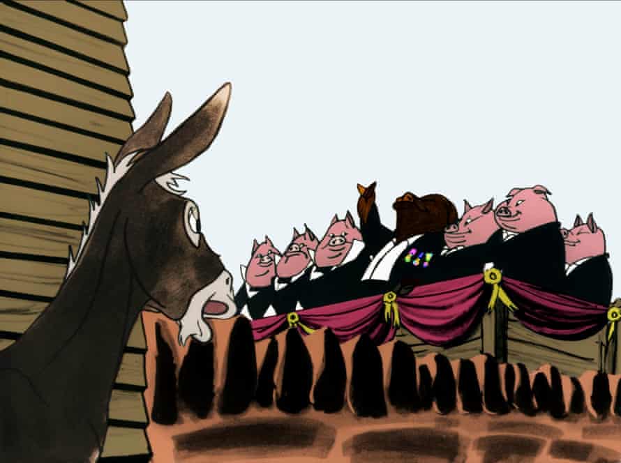A still from the 1954 animation adaptation of George Orwell's Animal Farm.