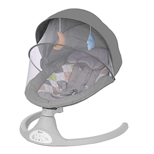 Kimbosmart Hamaca Bebé, Mecedora Bebé Ergonómica Eléctrica con Música Bluetooth, Bloqueo de 3 Velocidades, Balaneo en 5 Velocidades, Gris