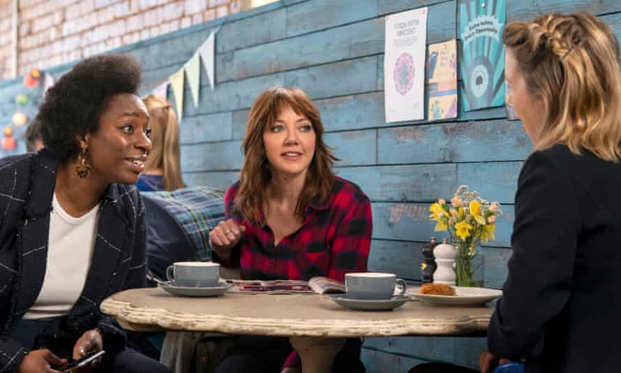 from left: Meg (Tanya Moodie) and Liz (Diane Morgan) are Motherland's sharp, fun mums – more appealing than nervy Julia (Anna Maxwell Martin).