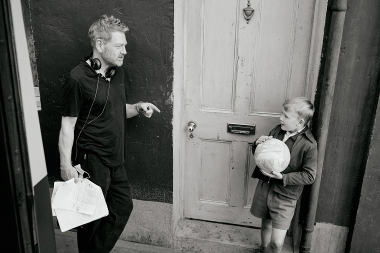 Director Kenneth Branagh and actor Jude Hill on the set of 