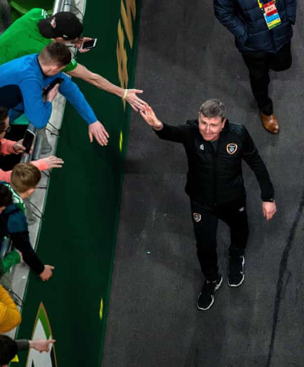 Ireland's manager, Stephen Kenny, with fans after the Belgium game.