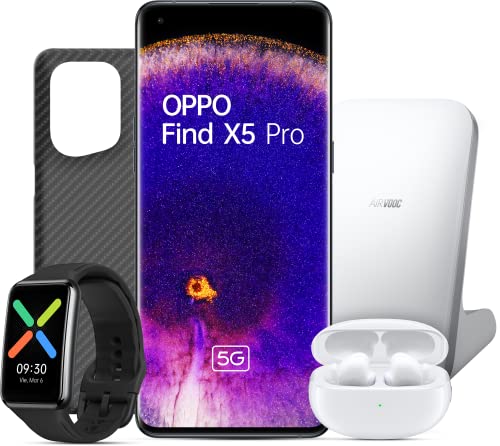 OPPO Find X5 Pro 5G + Pack de Regalo (Watch Free, 45W Wireless Charger, Enco X, Funda Carbono) - Smartphone 256GB, 12GB RAM, Pantalla 6,7”, Cámara 50MP+50MP+13MP, Vídeo 4K, Carga Rápida 80W – Blanco