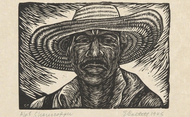 'Mediero', (1945), by Elizabeth Cattlet.  Linocut from the Yale University Art Gallery collection, 