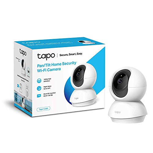 TP-Link TAPO C200 - Cámara IP WiFi 360°, Cámara de Vigilancia FHD 1080p, Visión nocturna, Admite tarjeta SD, Audio Doble Vía, Detección de movimiento, Control Remoto, Compatible con Alexa