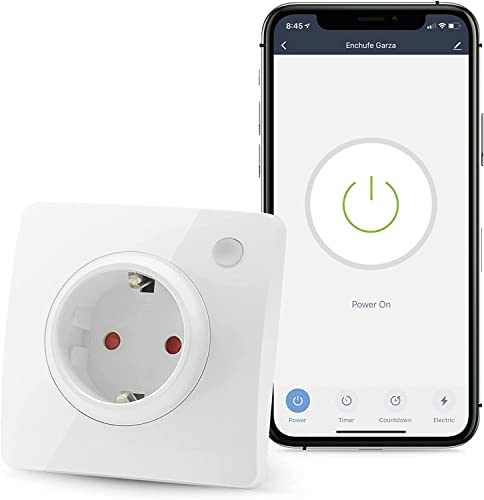 Garza Smart - Smart Wi-Fi Wall Plug, Recessed, Programmable, Wi-Fi 2.4GHz, With consumption meter, Remote control by app and by Alexa/Google voice, White
