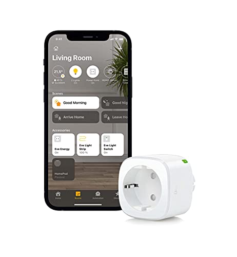 Eve Energy - Switchable smart plug, TÜV certified, consumption measurement, schedules, turn devices on and off, without the need for a bridge, Bluetooth/Thread, Homekit