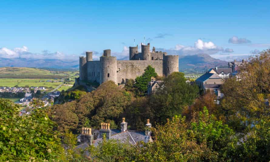 Harlech Castle, Mountains of Snowdonia National Park beyond