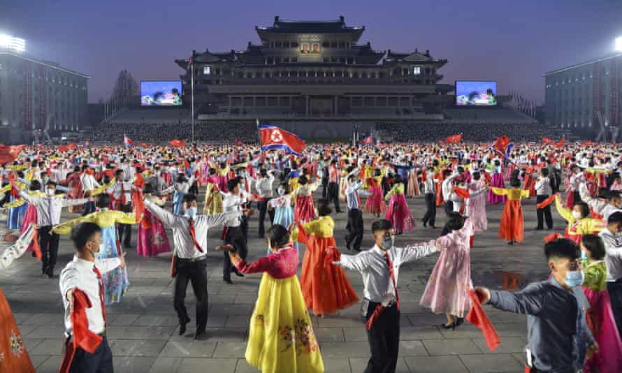 People dance on the Kim Il-Sung Square in Pyongyang.
