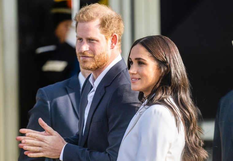 Prince Harry and Meghan attend a reception for friends and family of competitors of the Invictus Games at Nations Home at Zuiderpark on April 15, 2022 in The Hague, Netherlands.