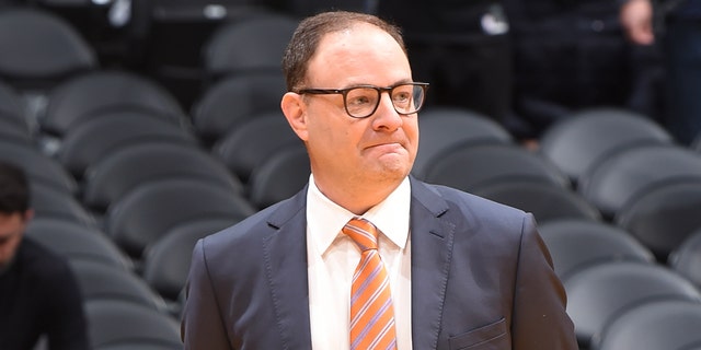 ESPN Analyst, Adrian Wojnarowski looks on before the game between the Golden State Warriors and Los Angeles Lakers on March 5, 2022 at Crypto.Com Arena in Los Angeles, California. 