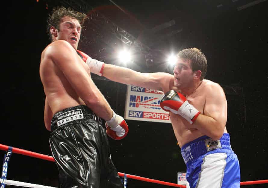 Tyson Fury is caught by a heavy right hand from John McDermott, in a fight Fury won controversially.
