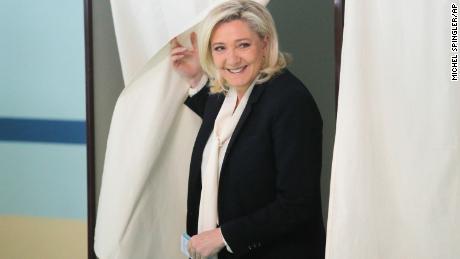 French far-right contender Marine Le Pen casts her vote in Henin-Beaumont, in northern France, on Sunday.