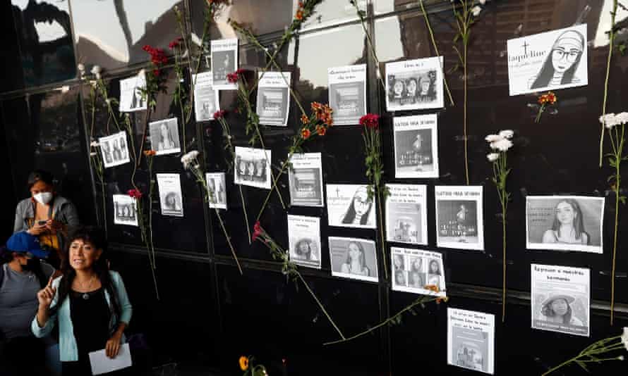 Activists posted images of murdered women outside the attorney general's office in Mexico City.
