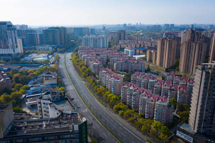 Aerial view of an empty road in Pudong district after Shanghai imposed a citywide lockdown to halt the spread of Covid-19 on 1 April 2022.
