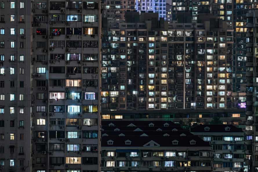 View of residential units during a Covid-19 coronavirus lockdown in the Jing'an district of Shanghai on 21 April 2022.