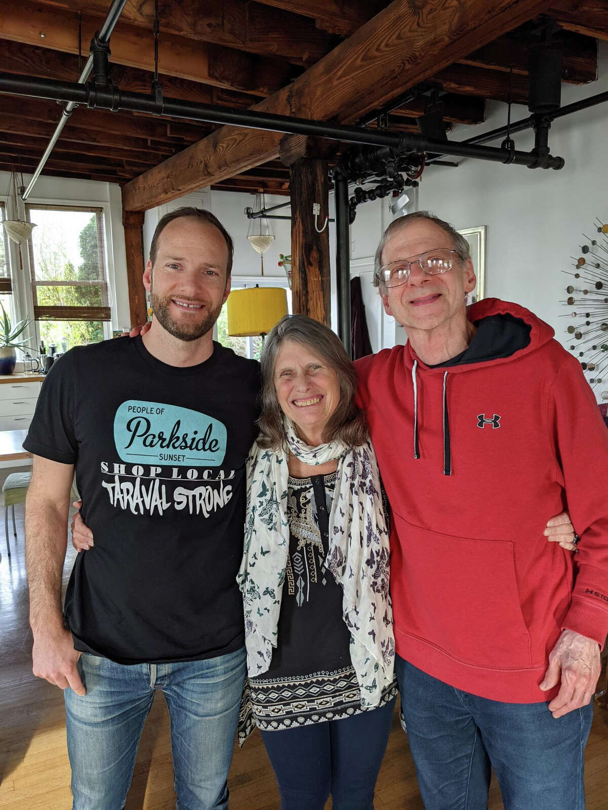 San Francisco District Attorney Chesa Boudin, his mother Kathy Boudin, and his father David Gilbert after his release from prison in 2021. 