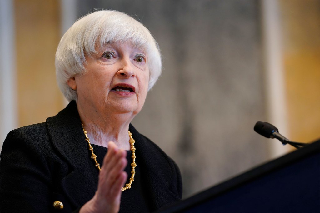 Treasury Secretary Janet Yellen speaks during a news conference at the Treasury Department in Washington, Thursday, April 21, 2022. 