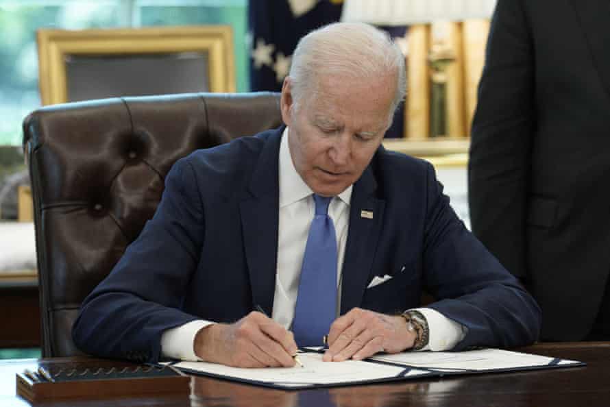 US president Joe Biden signs the Ukraine Lend-Lease Act in Washington on Monday.