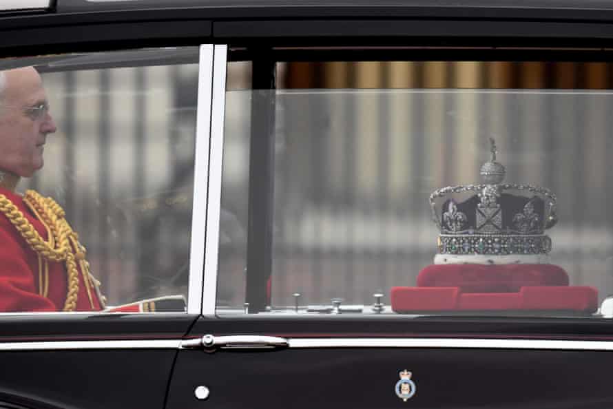 The Imperial State Crown being driven from Buckingham Palace prior ahead of the State Opening of Parliament today.