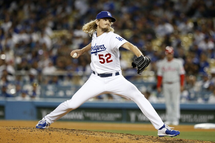 Dodgers relief pitcher Phil Bickford delivers during the eighth inning Friday.