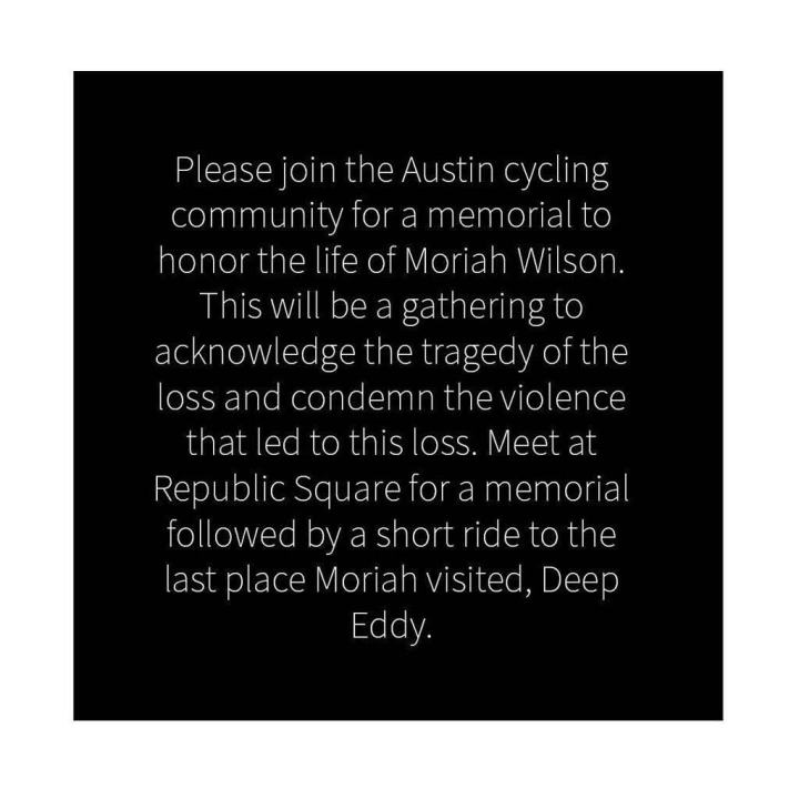 A memorial for cyclist Anna Moriah Wilson is set for Sunday, May 29 at 5:30 p.m. 