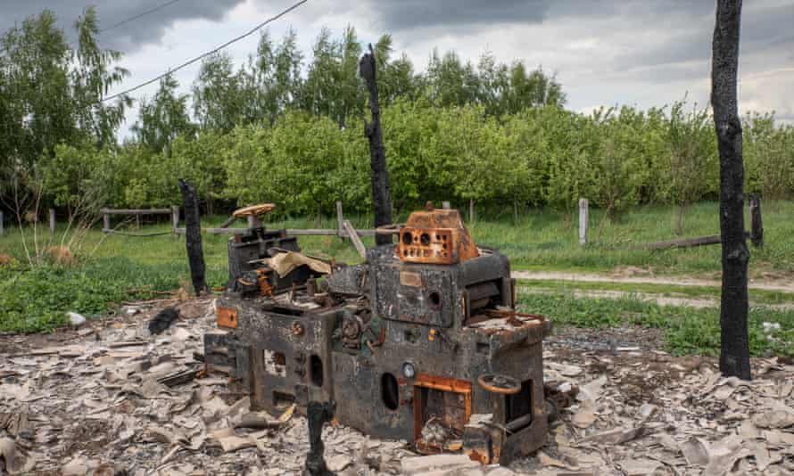 A wrecked tractor that belonged to Mishchenko family