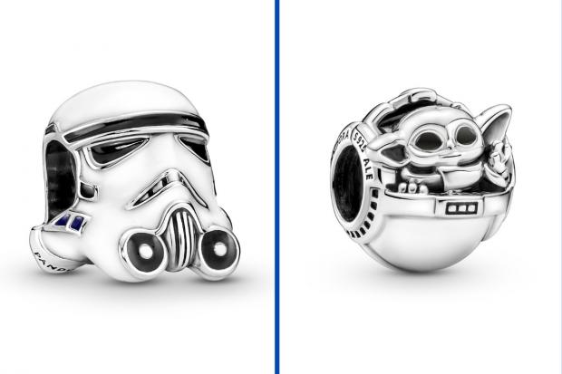 Kidderminster Shuttle: (left to right) Stormtrooper charm and Grogu and crib charm. Credit: Pandora