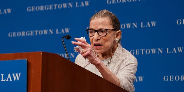 US Supreme Court Justice Ruth Bader Ginsburg delivers remarks during a discussion hosted by the Georgetown University Law Center in Washington, DC, September 12, 2019.