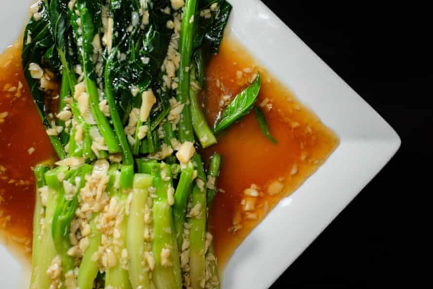Stir-fried Chinese broccoli with oyster sauce and minced garlic