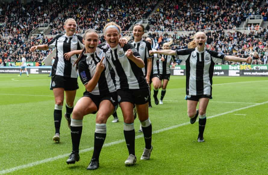 The Newcastle players celebrate one of their goals against Alnwick Town Ladies.